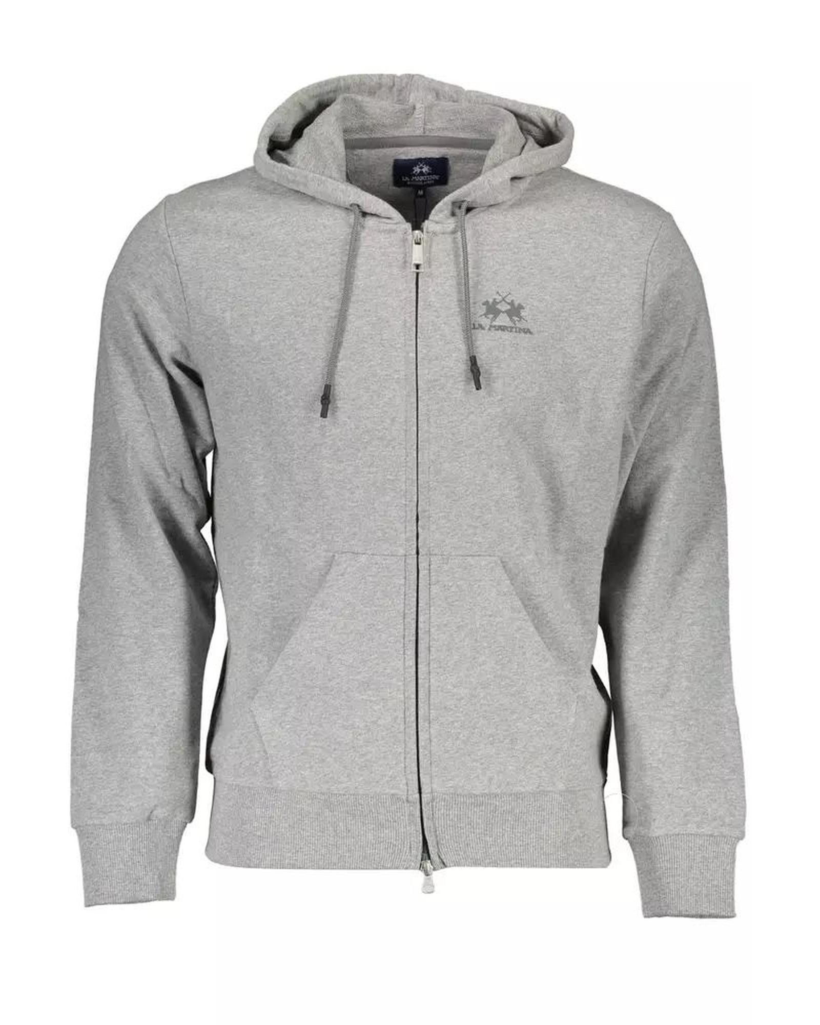 image of La Martina Cotton Hooded Sweatshirt With Zip And Print in Grey, Men's (Size XL)