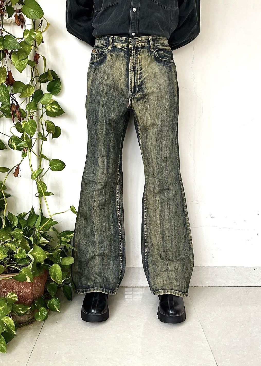Pre-owned Archival Clothing X If Six Was Nine Archive Acid-wash Wide-leg Flare Jeans