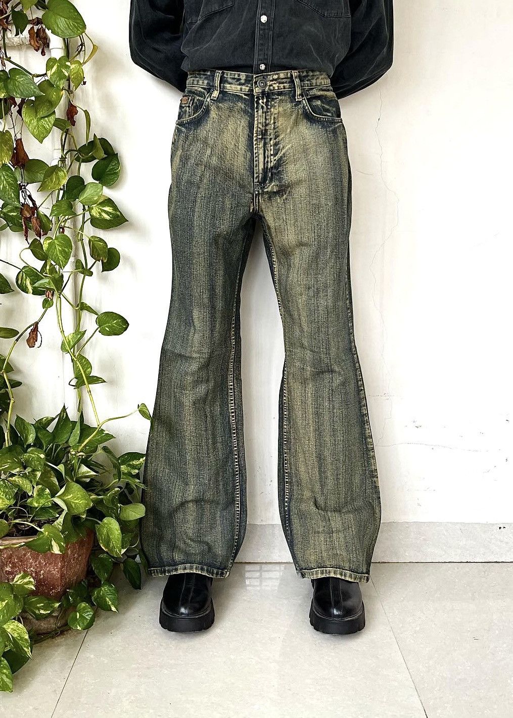 image of Archival Clothing x If Six Was Nine Archive Acid-Wash Wide-Leg Flare Jeans, Men's (Size 32)