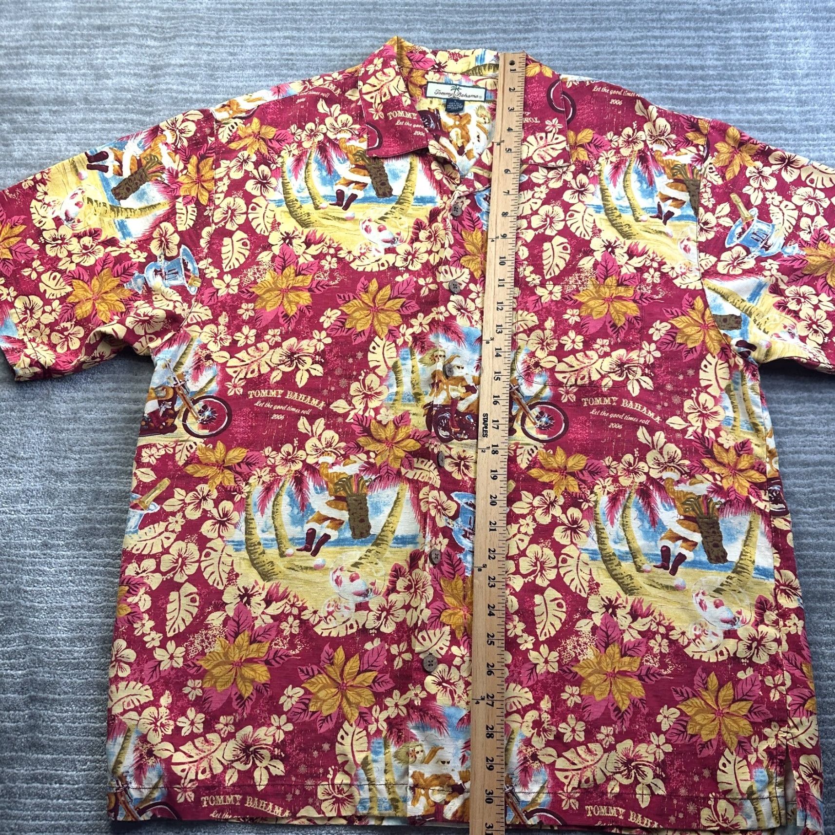 Tommy Bahama Tommy Bahama Shirt Mens Large Red Santa Motorcycle Floral Camp All Over Print Silk Button-Up Short Sleeve Collared Size US L / EU 52-54 / 3 - 8 Thumbnail