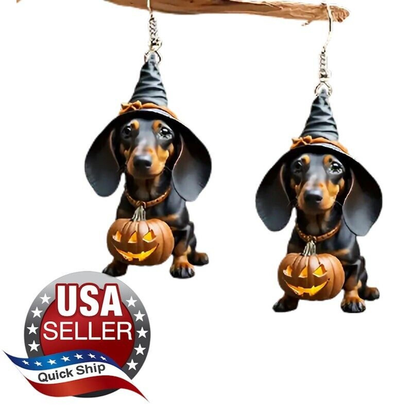 Other Halloween Dachshund Witch Acrylic Earrings • Jack-O-Lantern Size ONE SIZE - 1 Thumbnail