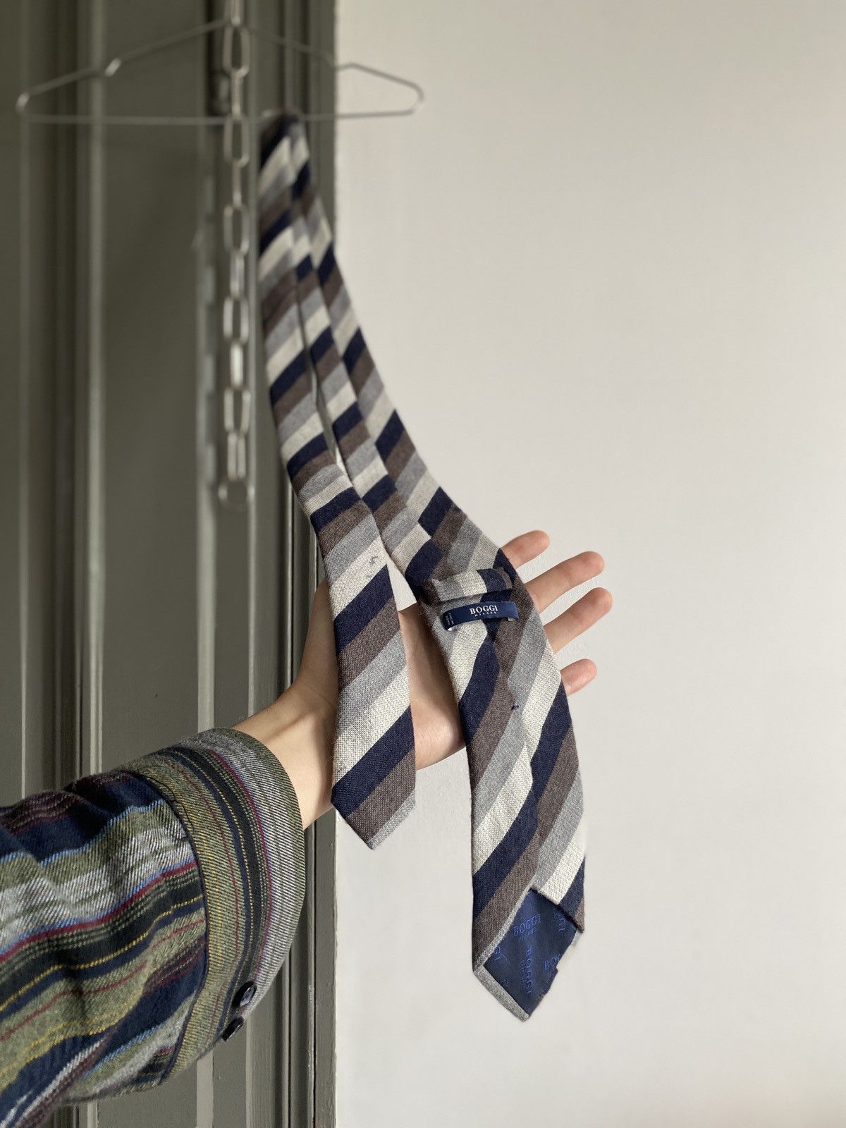 Boggi × Designer Boggi Striped Wool Silk Tie Size ONE SIZE - 1 Thumbnail
