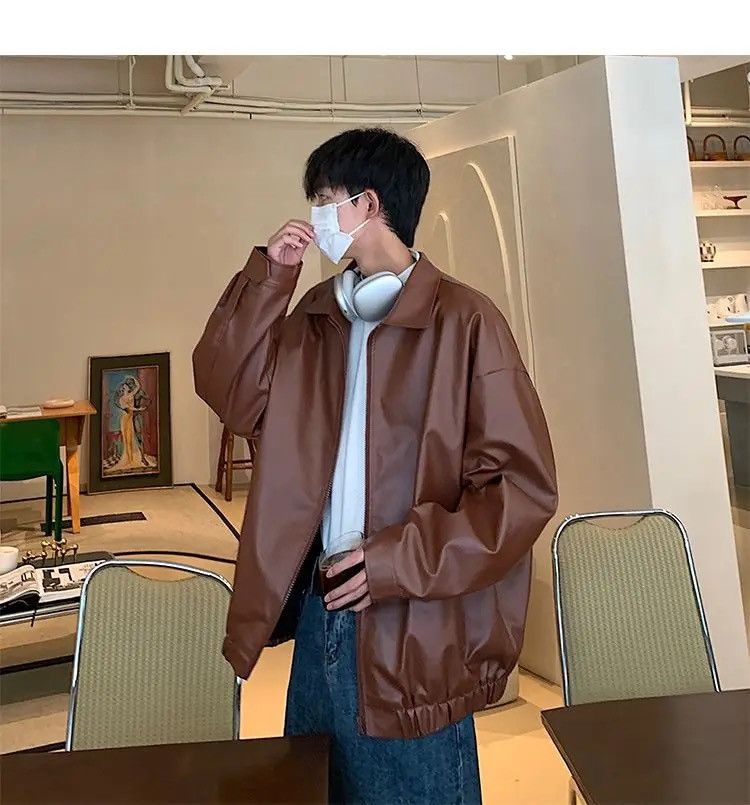 Vintage Motorcycle PU leather retro loose bomber jacket zipper y2k Size US L / EU 52-54 / 3 - 5 Thumbnail