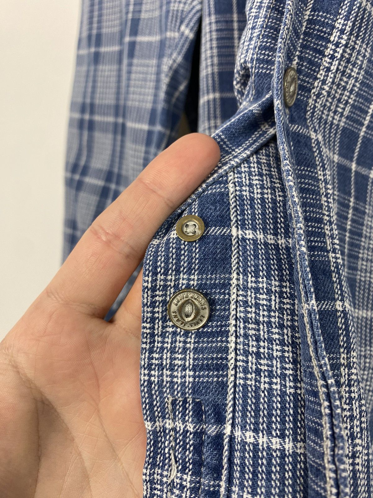 Levi's 1990’s Vintage Levi’s Blue Tab Checkered Denim Button Up Size US L / EU 52-54 / 3 - 8 Thumbnail