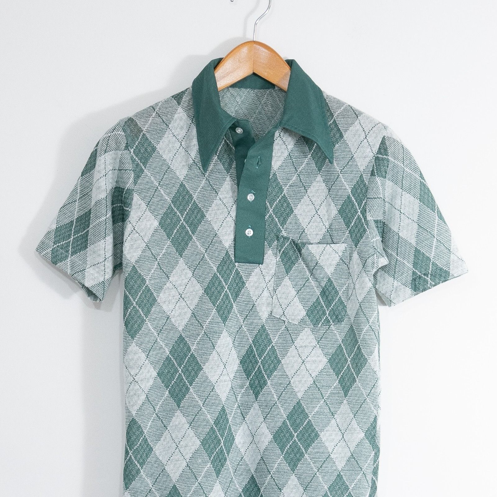 Vintage Vintage Disco Collar Polo Shirt Small Argyle Diamond Pattern Size US S / EU 44-46 / 1 - 2 Thumbnail
