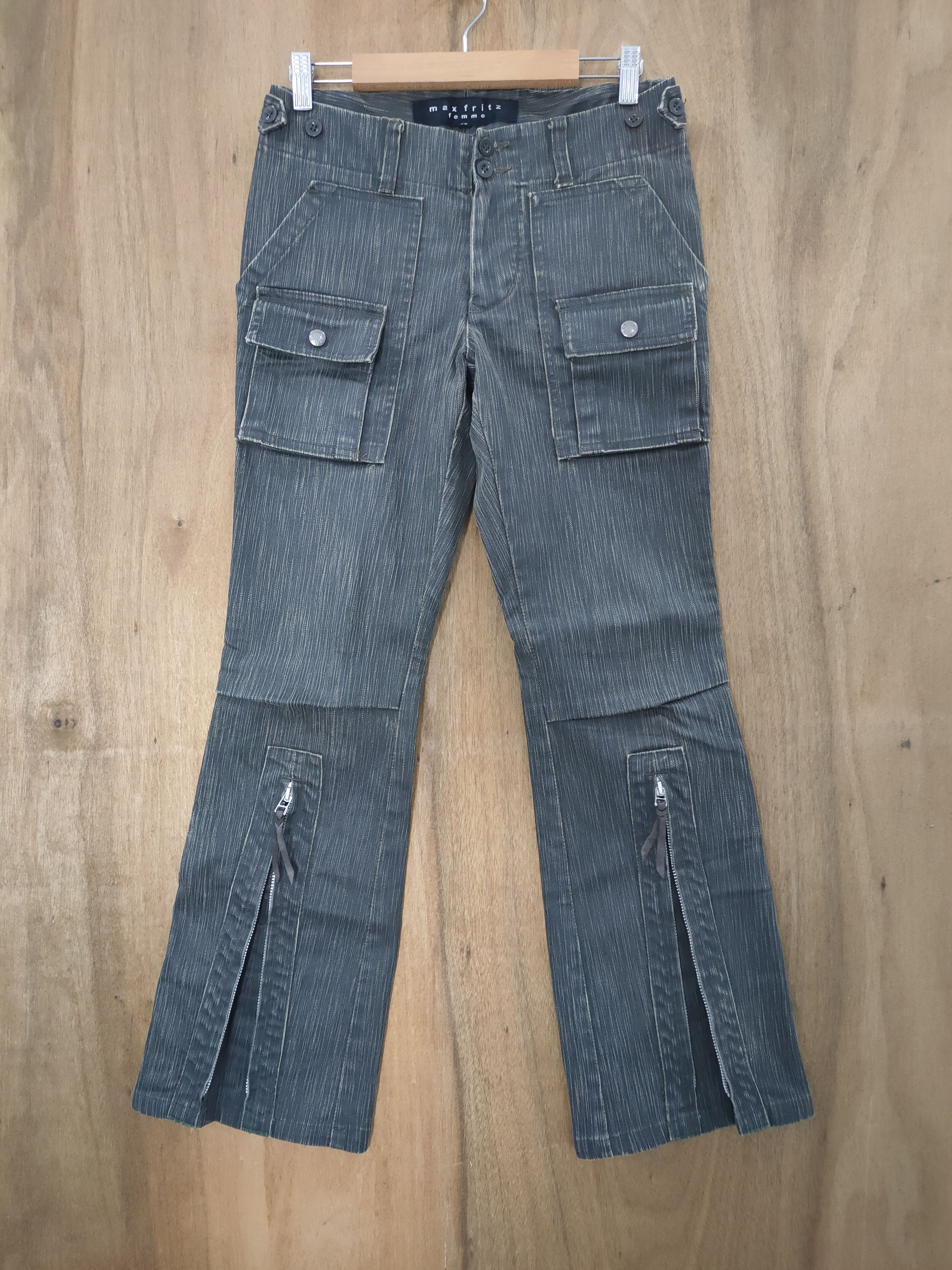 Japanese Brand FLARE MAXFRIZT BLACK MULTIPOCKET CARGO PANTS Size US 27 - 1 Thumbnail