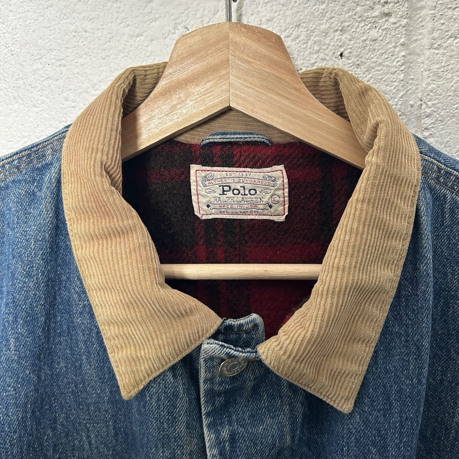 Polo Ralph Lauren VTG Polo Country Ralph Lauren Plaid-Lined Denim Chore Coat Size US XL / EU 56 / 4 - 3 Thumbnail