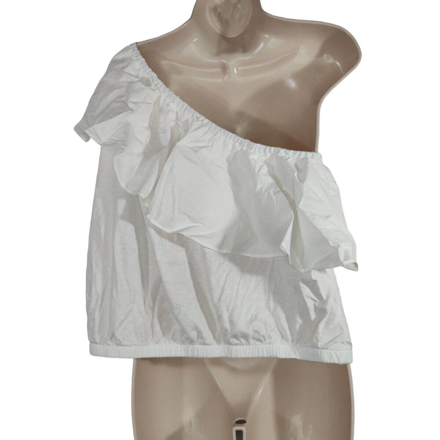 Other A New Day White One Shoulder Crop Top Women Size L Ruffle Size L / US 10 / IT 46 - 4 Thumbnail