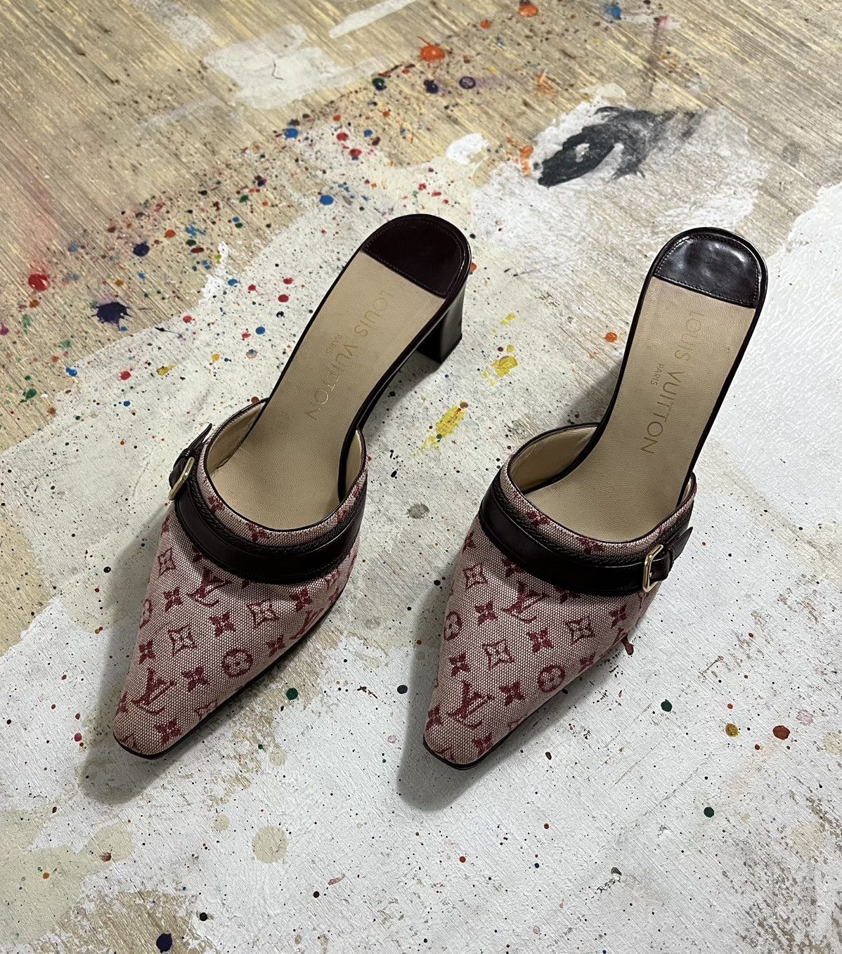 Louis Vuitton Louis Vuitton Cherry red Monogram Leather Canvas Mules Size US 5.5 / IT 35.5 - 1 Thumbnail