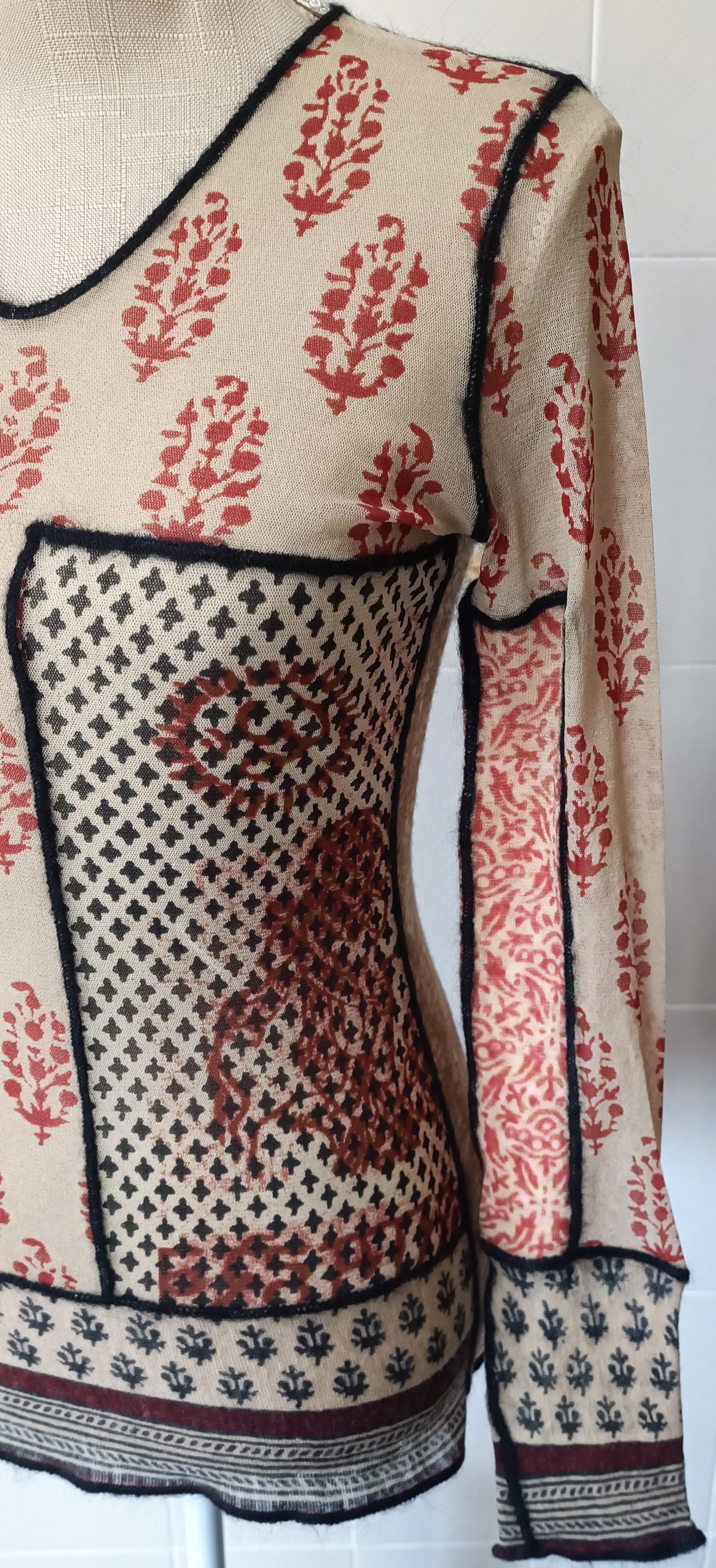Jean Paul Gaultier FW2000/01- Bi-material top - tribal and floral - Patchwork Size S / US 4 / IT 40 - 21 Thumbnail