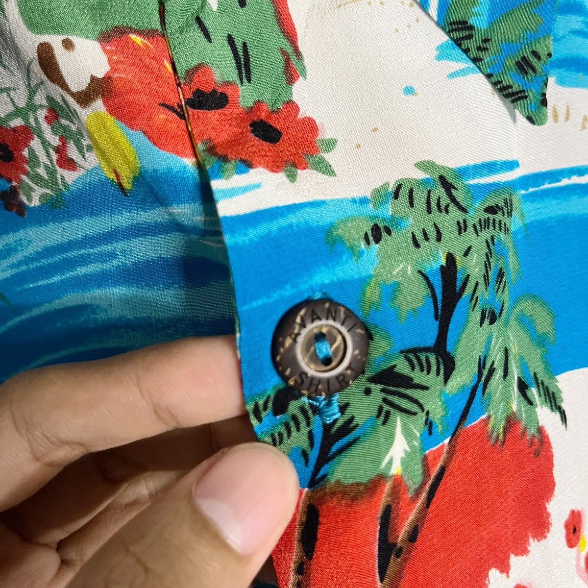 Mambo × Sun Surf Avanti Rayon Aloha Shirt - Blue Island Scene with Hula Girl Size US XL / EU 56 / 4 - 7 Thumbnail