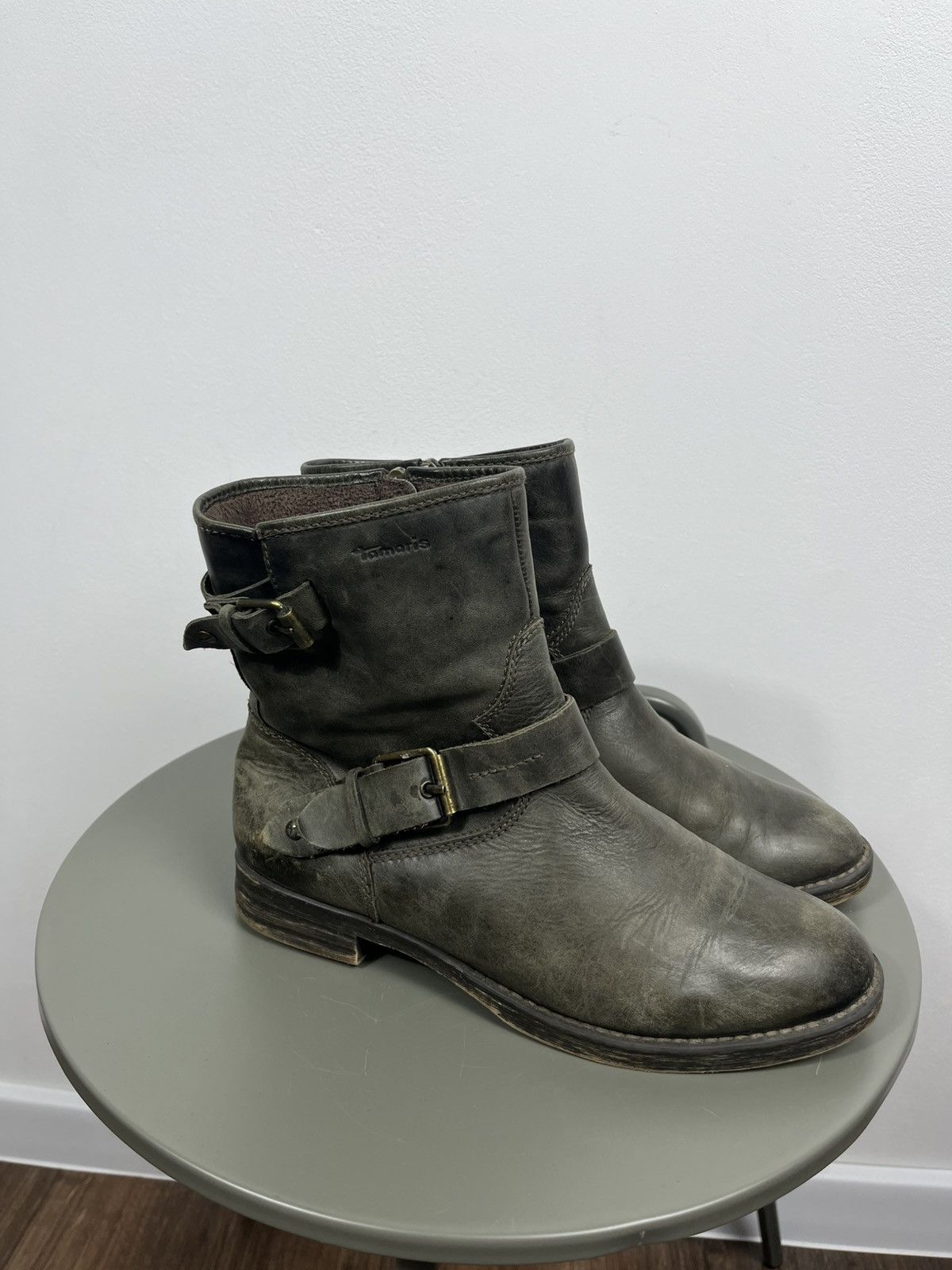 Other Distressed Leather Biker Ankle Boots Buckle Strap Zip EU 39 Size US 7 / IT 37 - 6 Thumbnail