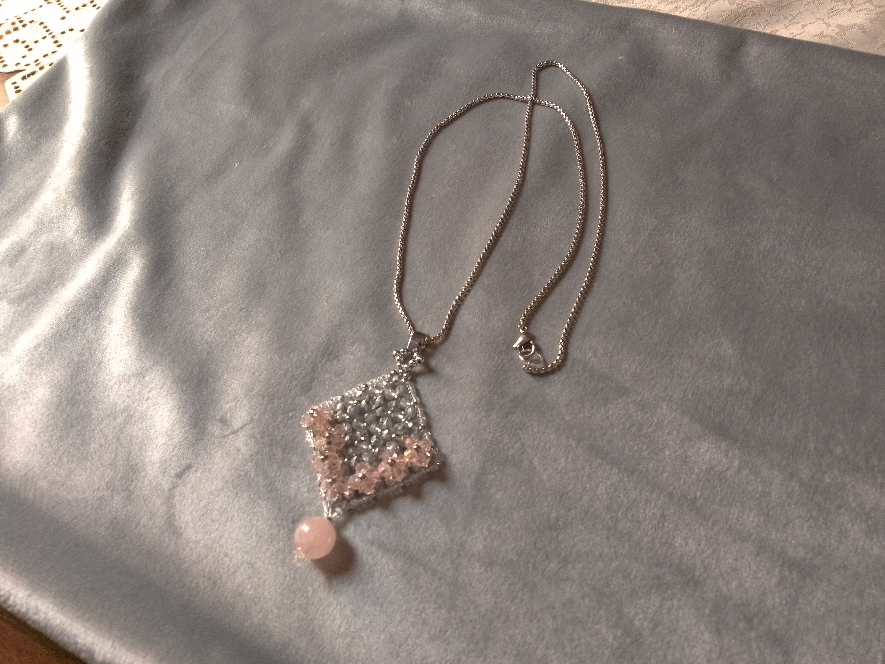 Handmade Long Necklace/ Talisman Pendant in Crystal Rose quartz Size ONE SIZE - 8 Thumbnail