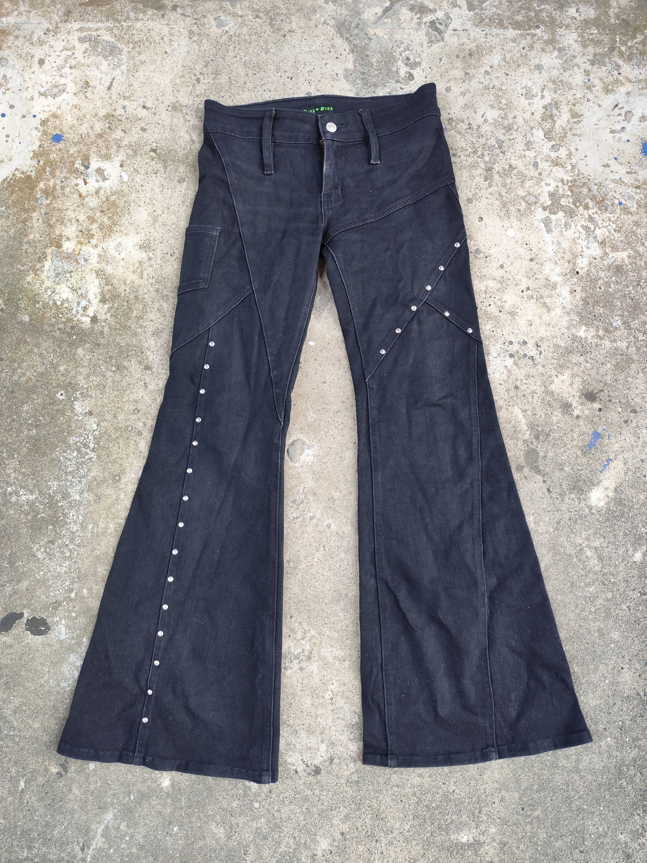 If Six Was Nine × Japanese Brand × Tornado Mart WINK WINK Studded Bootcut Bell Baggy Jeans Size 29" - 1 Thumbnail