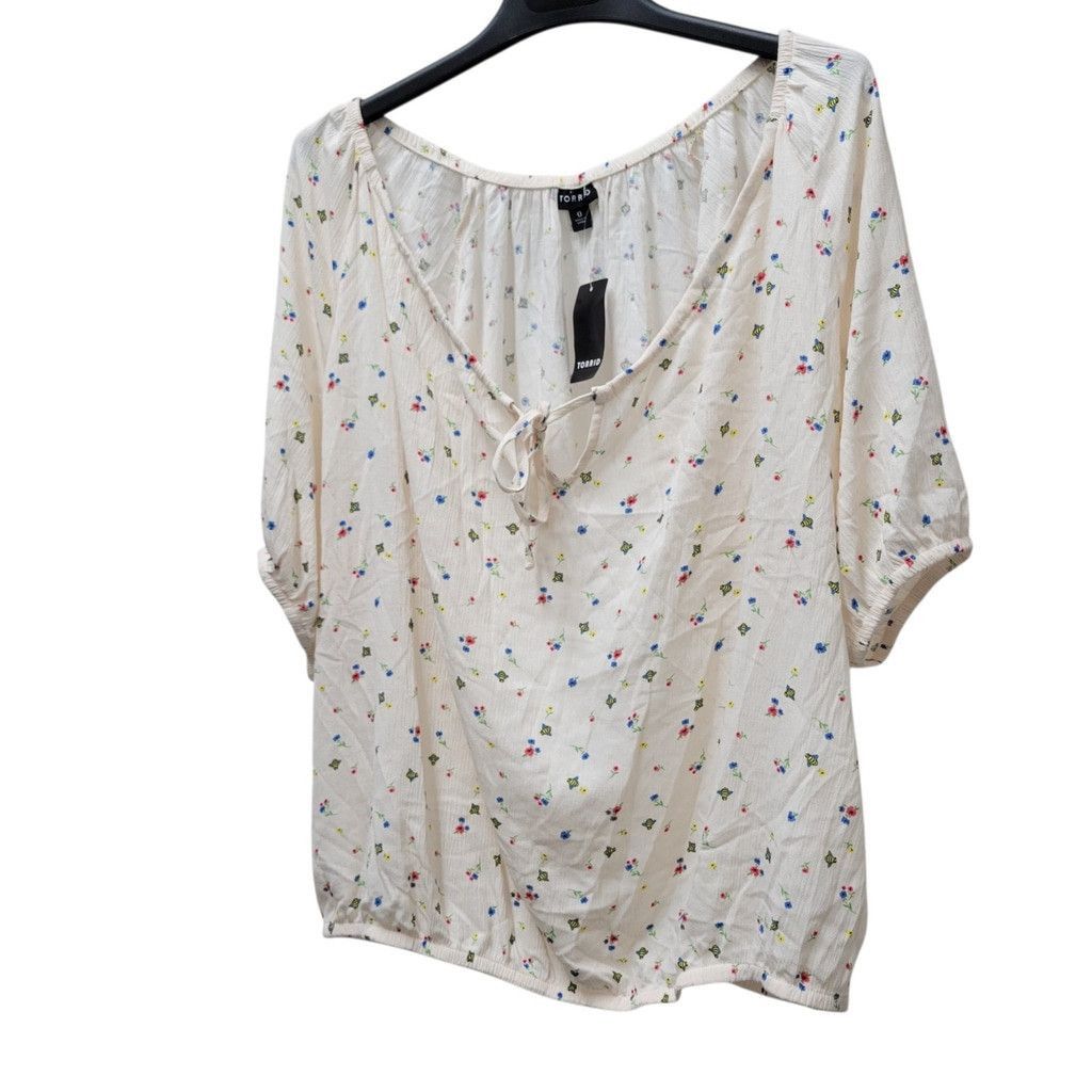 Torrid Torrid Crinkle Gauze Blouson Short Sleeve Ditsy Size 0 Women Size XS / US 0-2 / IT 36-38 - 3 Thumbnail