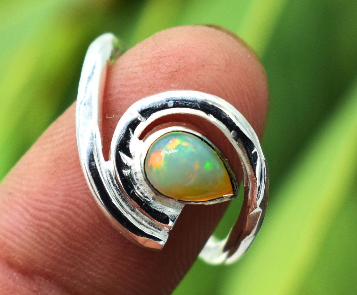 Handmade Natural Ethiopian Opal Handmade 925 Sterling Silver Ring Size ONE SIZE - 3 Thumbnail
