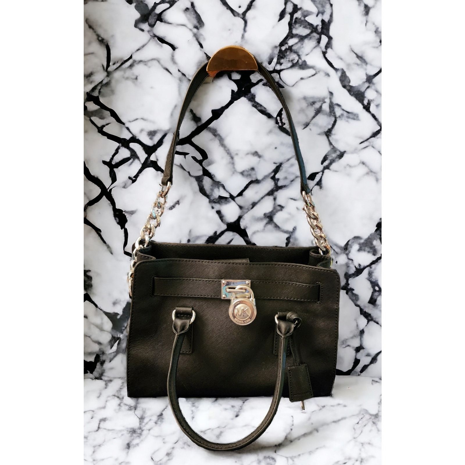 Michael Kors MICHAEL KORS HAMILTON LEATHER BLACK SATCHEL SHOULDER BAG Size ONE SIZE - 2 Thumbnail