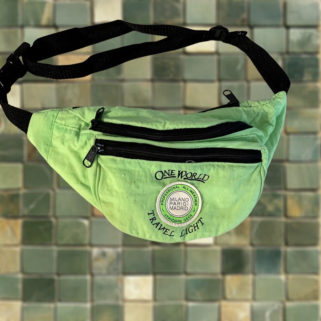 Doublet VINTAGE Milano Parigi Madrid Fanny Pack Neon Green Day Glow Nylon Double Zip Waist Belt Unisex Adults Small 90s Y2K Size ONE SIZE - 1 Thumbnail
