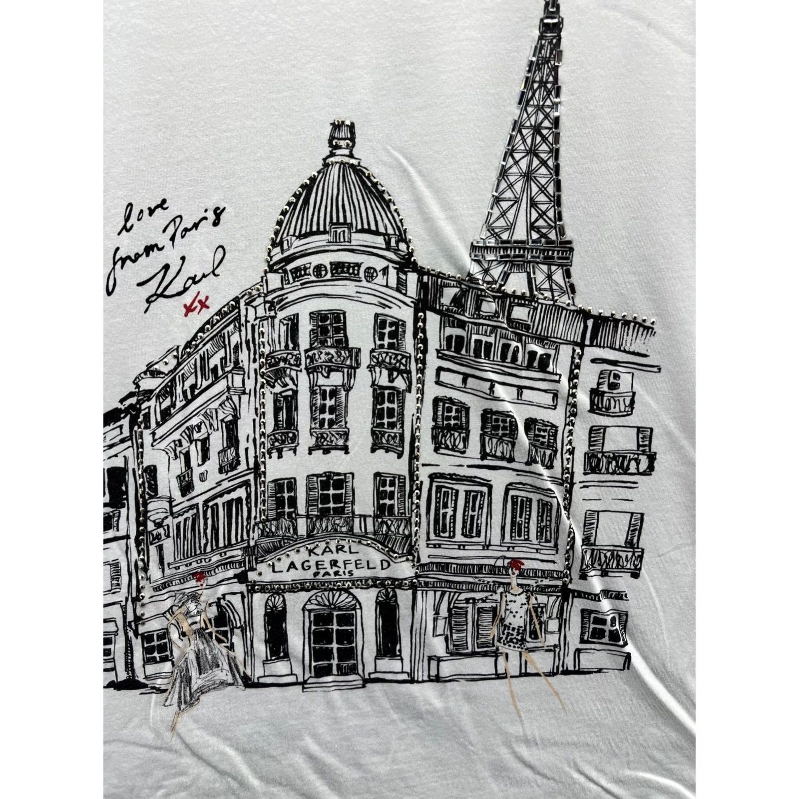 Karl Lagerfeld VINTAGE Karl Lagerfeld Paris Shirt Womens L White Crew Neck Paris Graphic Top Size L / US 10 / IT 46 - 7 Thumbnail