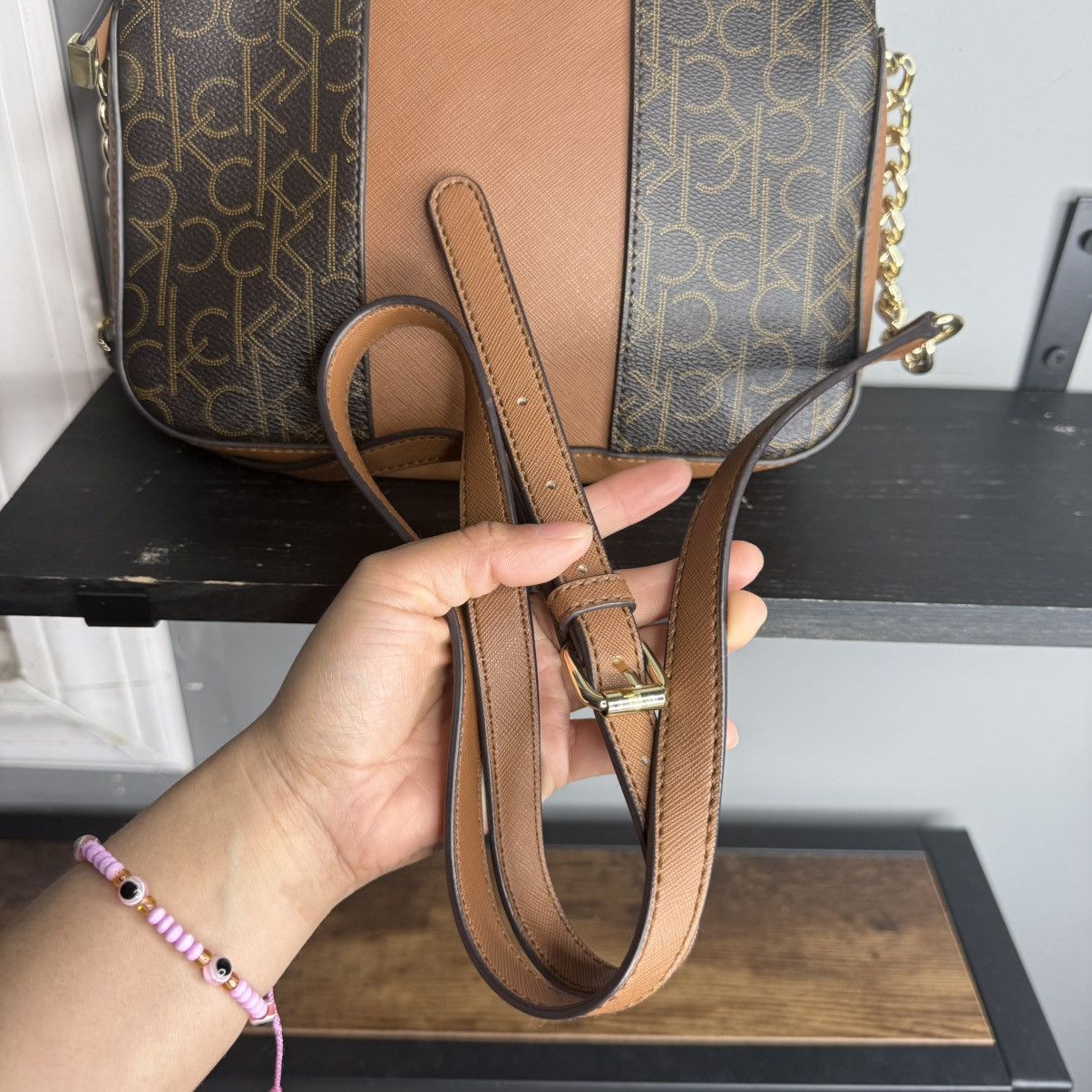 Calvin Klein Calvin Klein Brown Monogram Belt Bag with Tan Center Stripe Size ONE SIZE - 5 Thumbnail