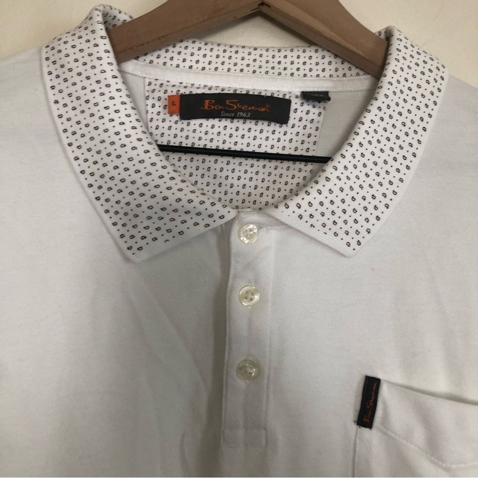 Ben Sherman Ben Sherman Mens White Cotton Button Short Sleeve Polo Shirt Size US XL / EU 56 / 4 - 5 Thumbnail