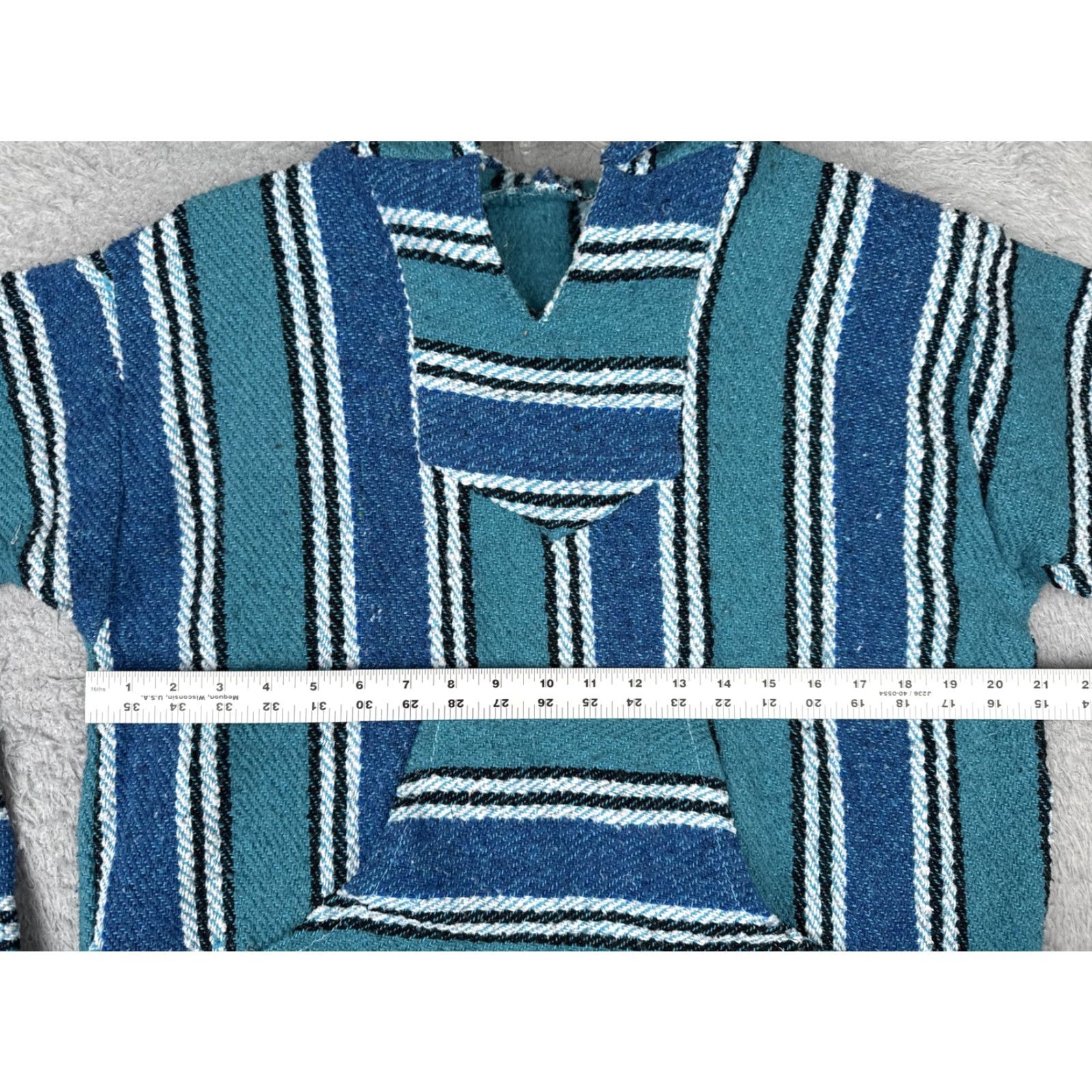 KangaROOS Baja Hoodie Mens Small Blue Striped Heavyweight Kangaroo Pocket Drug Rug Poncho Hooded V-Neck Knit Pullover Hippie Seasonal Fall Winter Mens, M Size US M / EU 48-50 / 2 - 7 Thumbnail
