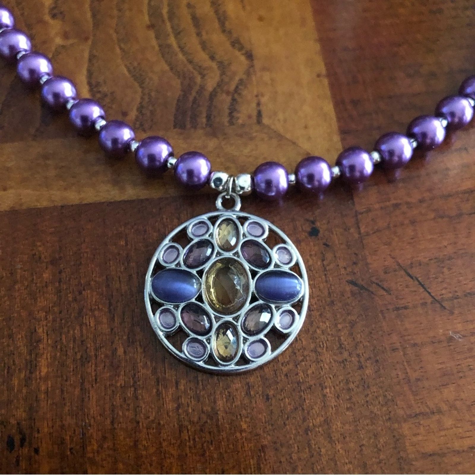 Handmade Handcrafted repurpose stone pendant Pearl necklace Size ONE SIZE - 9 Thumbnail