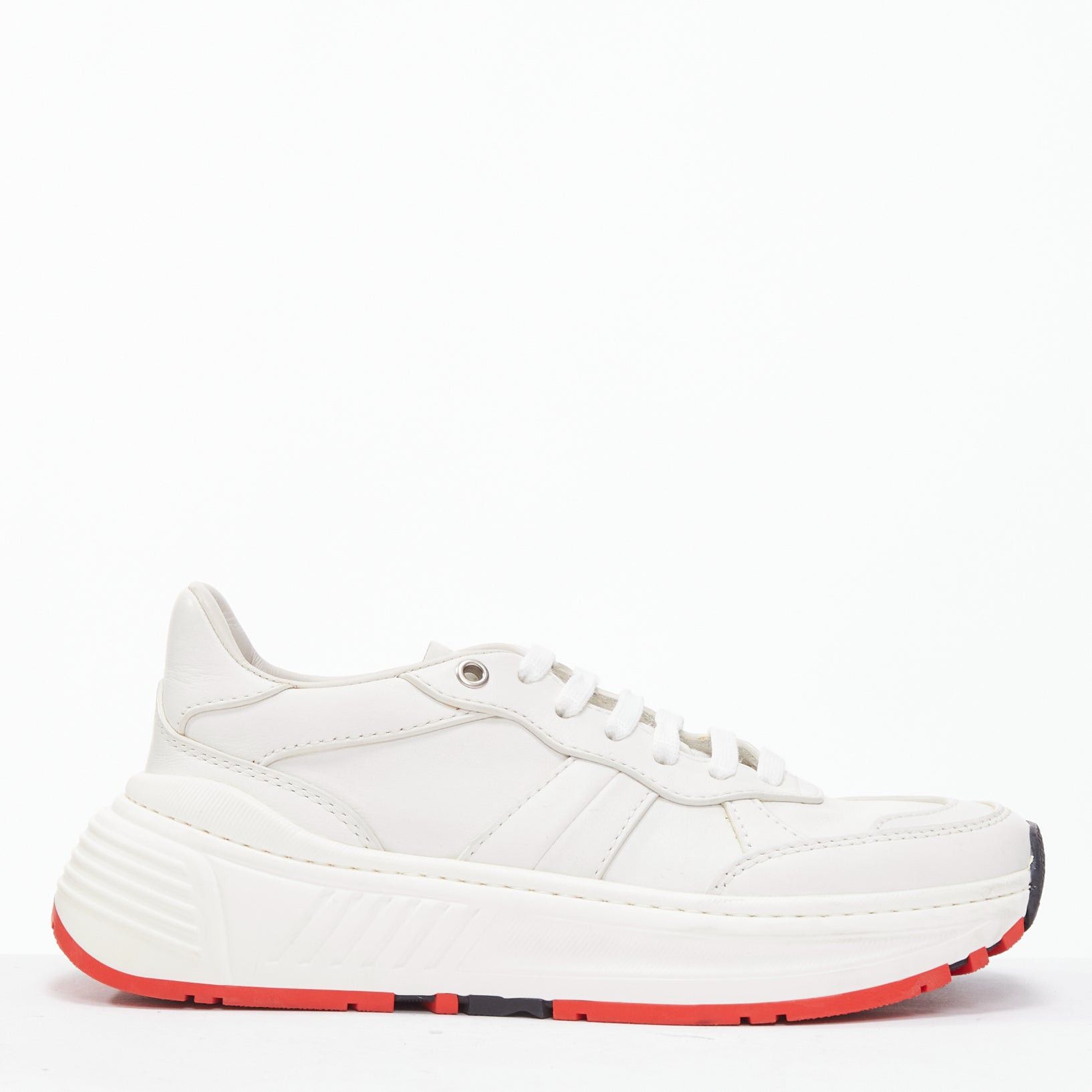 Bottega Veneta BOTTEGA VENETA Speedster white leather panelled red soled dad sneakers EU37 Size US 7 / IT 37 - 1 Thumbnail