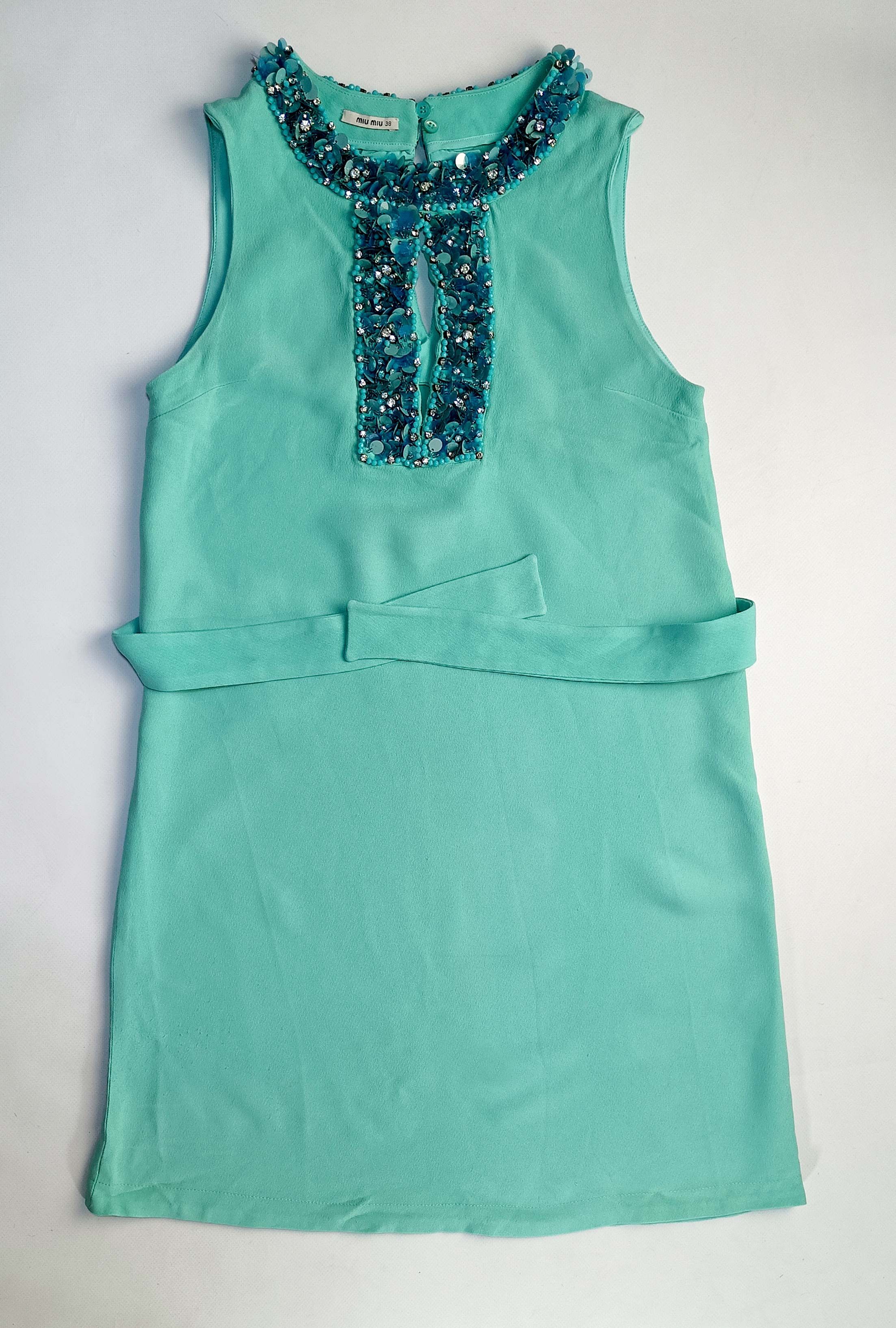Miu Miu Miu Miu Women's Mint Beaded Sleeveless Dress Size XS / US 0-2 / IT 36-38 - 1 Thumbnail
