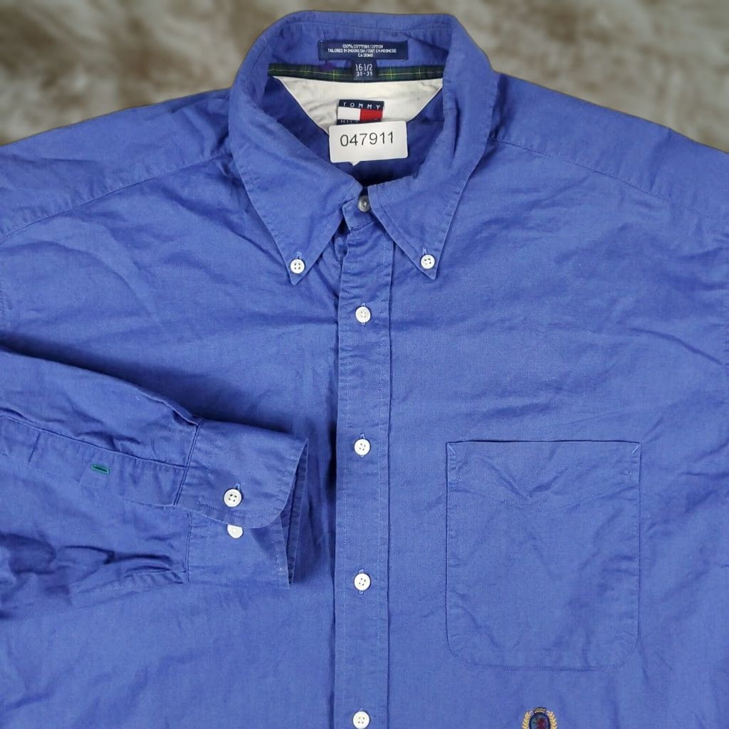 Tommy Hilfiger Tommy Hilfiger Shirt Mens 16.5 Blue Dress Shirt Button-Down Long Sleeve Regular Cotton Non-Iron Pockets 90s Classic American Brand Mens Size 42R - 1 Thumbnail