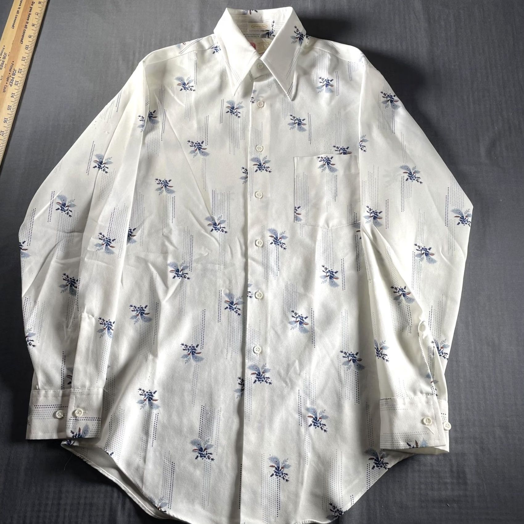 Sears VINTAGE Sears Kings Road Shirt Mens Medium Tall White Floral Polyester 70s Size US L / EU 52-54 / 3 - 4 Thumbnail
