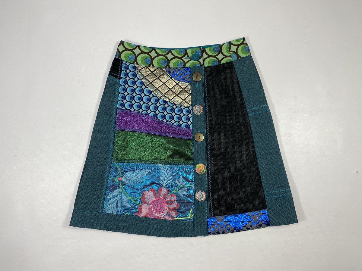 Desigual LASTDROP🔥 Desigual Galactic Tour Y2K Patchwork Peacock Skirt Size 28" / US 6 / IT 42 - 12 Thumbnail