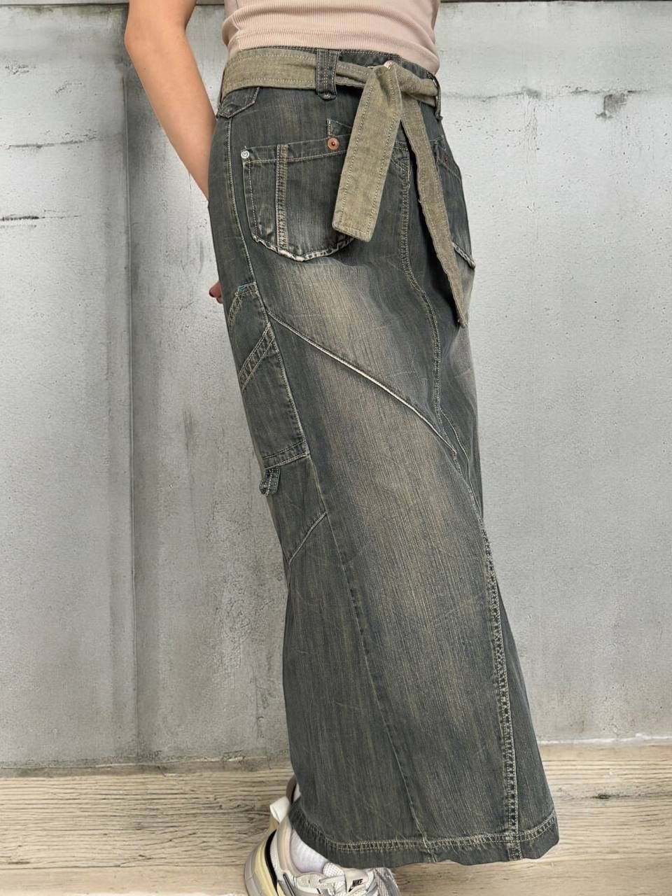 20471120 × If Six Was Nine Amazing Y2K Washed Multipocket Cargo Denim Midi Skirt Size 30" / US 8 / IT 44 - 2 Thumbnail