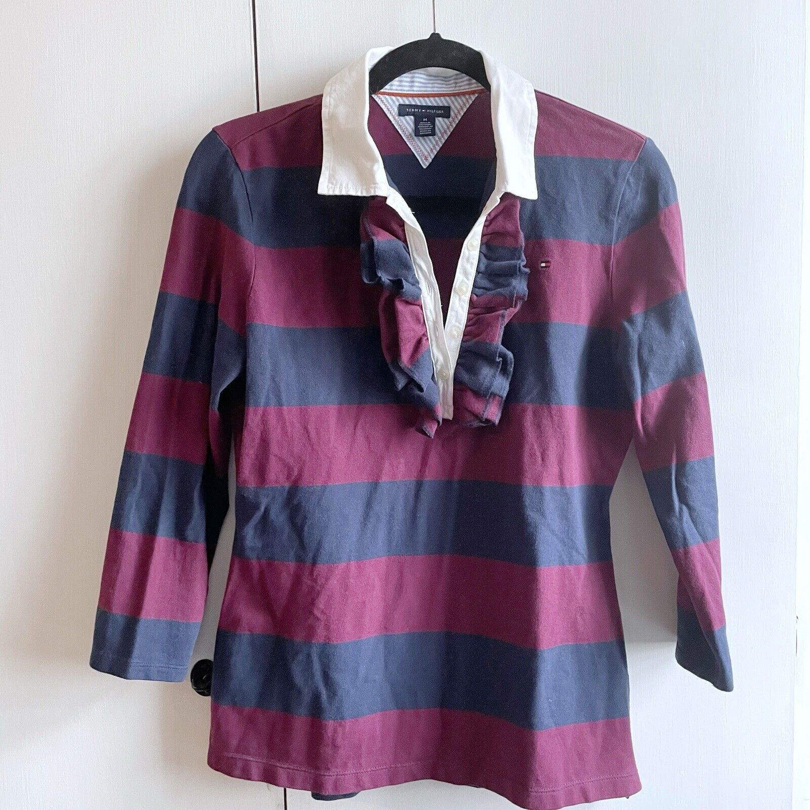 Tommy Hilfiger Tommy Hilfiger Rugby Polo Shirt Women’s M Ruffles Striped Size M / US 6-8 / IT 42-44 - 1 Thumbnail