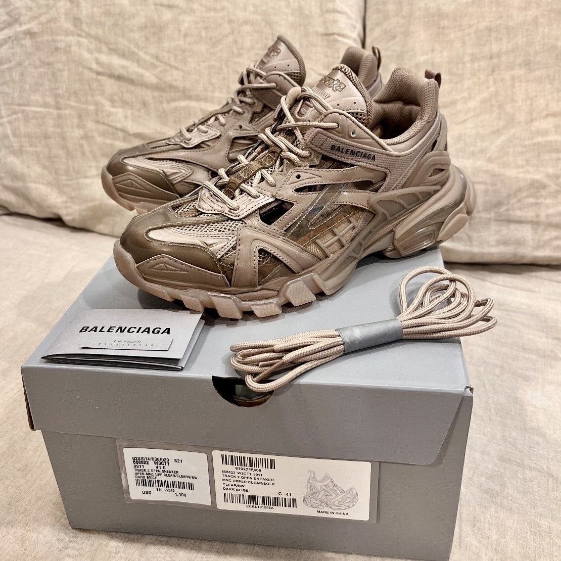 $1200 Balenciaga Track.2 Runners Sneaker Dark Beige 668822