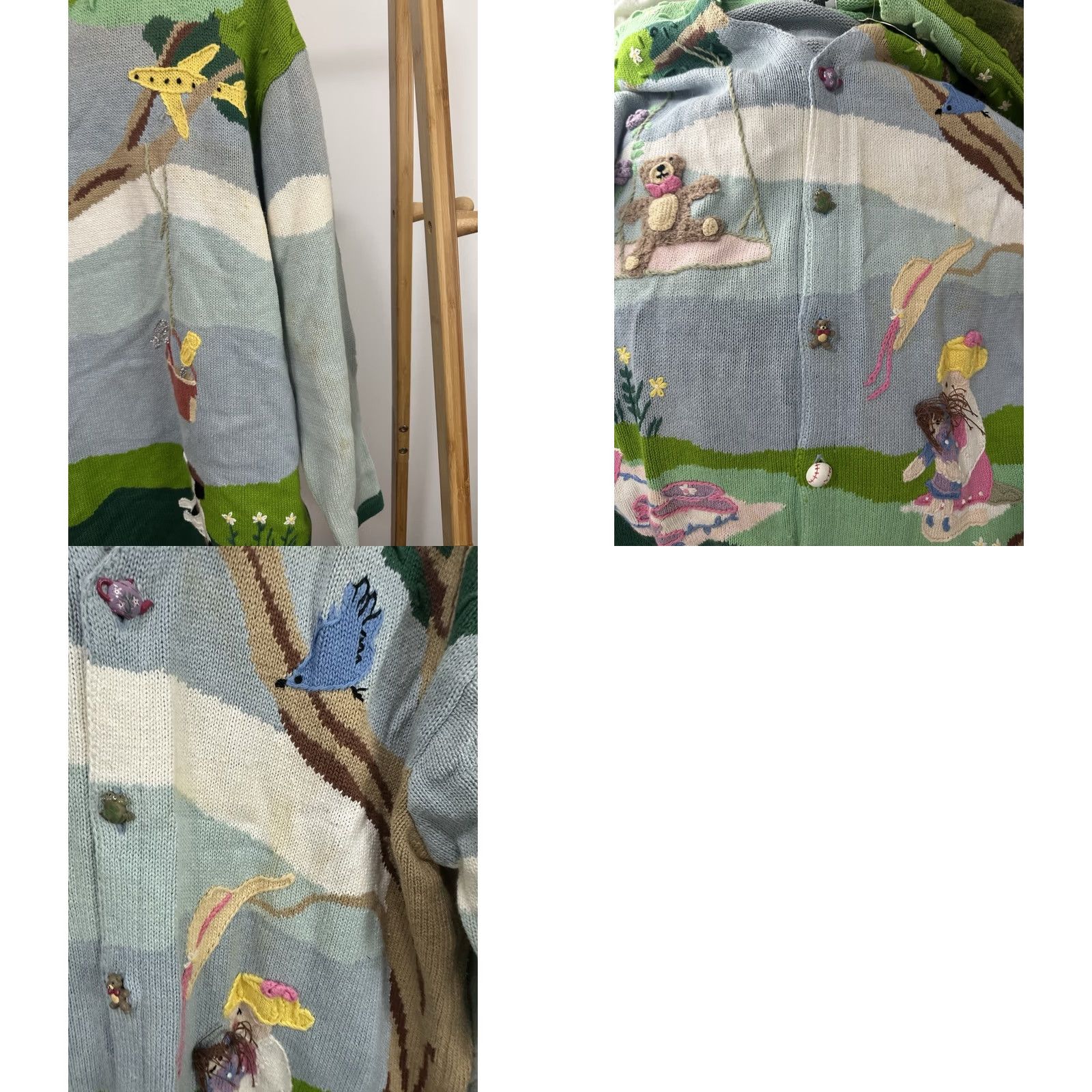 Vintage NWT VTG Storybook Knits Picnic Swing Park Tree AOP Kawaii Cardigan Sweater 1X Size XL / US 12-14 / IT 48-50 - 8 Thumbnail