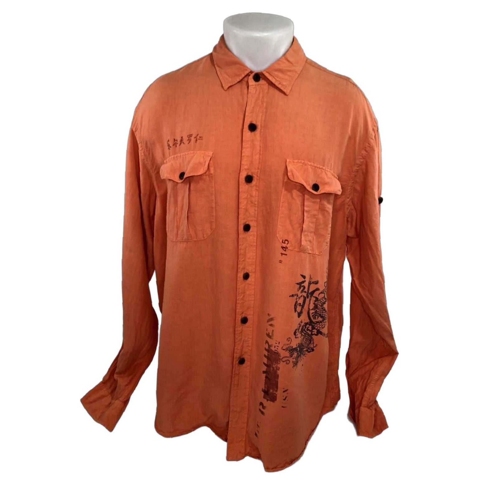 Polo Ralph Lauren POLO RALPH LAUREN ASIAN DRAGON SILK / LINEN Embroidered Pony Mens Md. Shirt Size US XXL / EU 58 / 5 - 1 Thumbnail
