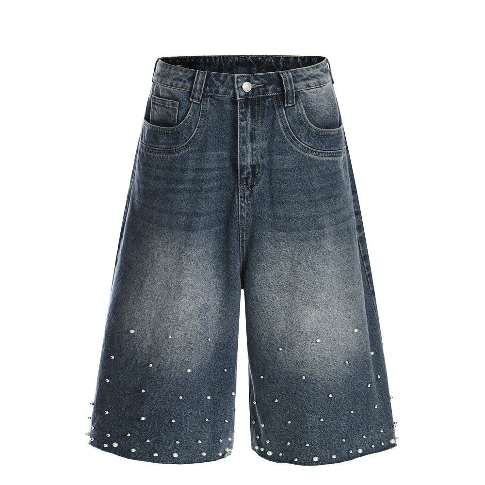 Japanese Brand × Vintage Street loose men's distressed raw edge beaded washed shorts Size US 32 / EU 48 - 1 Thumbnail