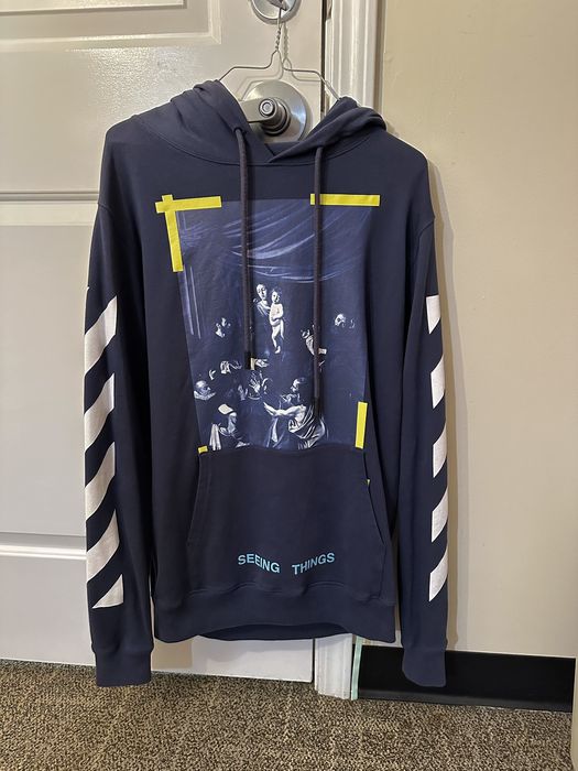 Off white deals navy hoodie