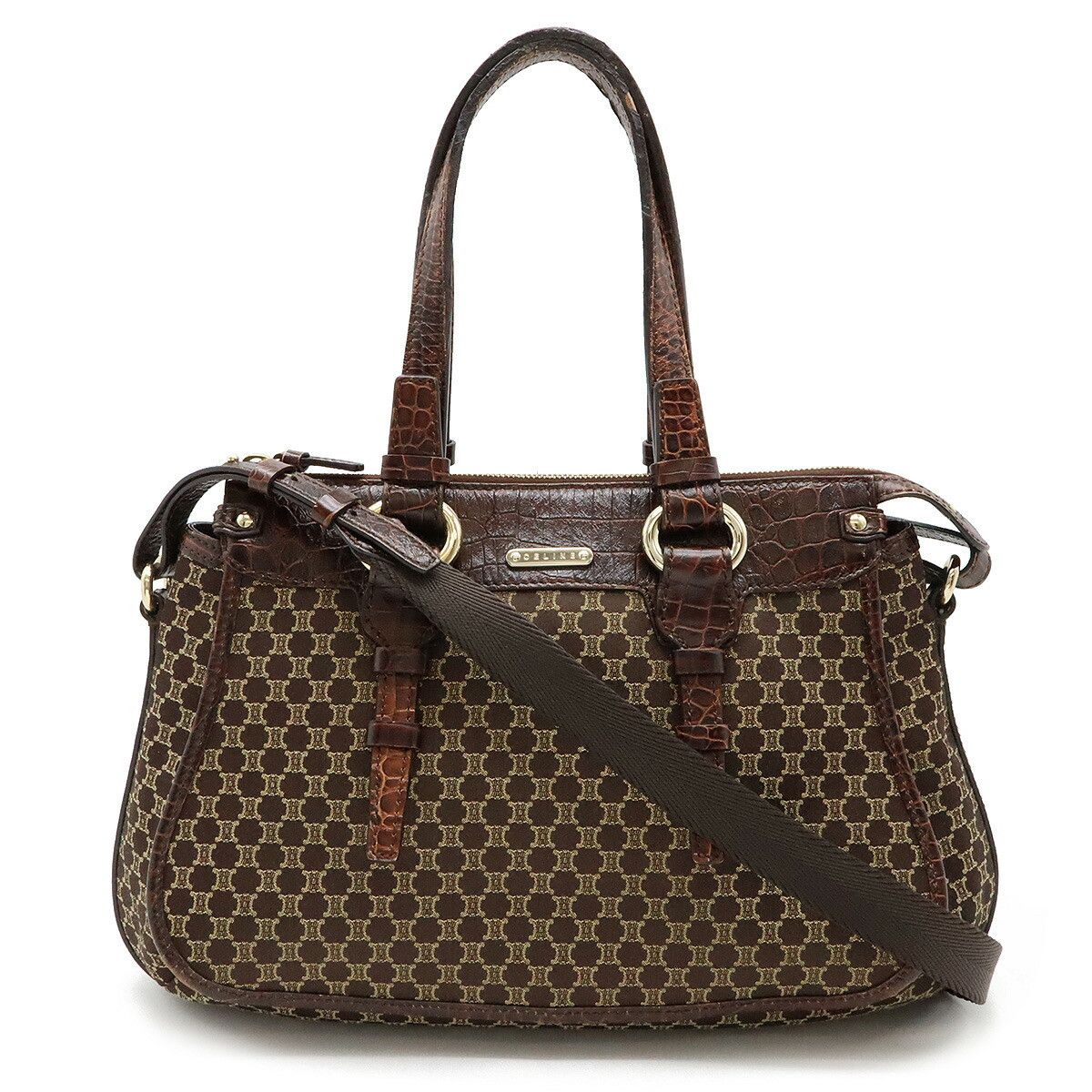 Celine Celine Celine Macadam Satin Canvas Croco Embossed Leather 2way Bag Canvas Shoulder Bag Size ONE SIZE - 1 Thumbnail