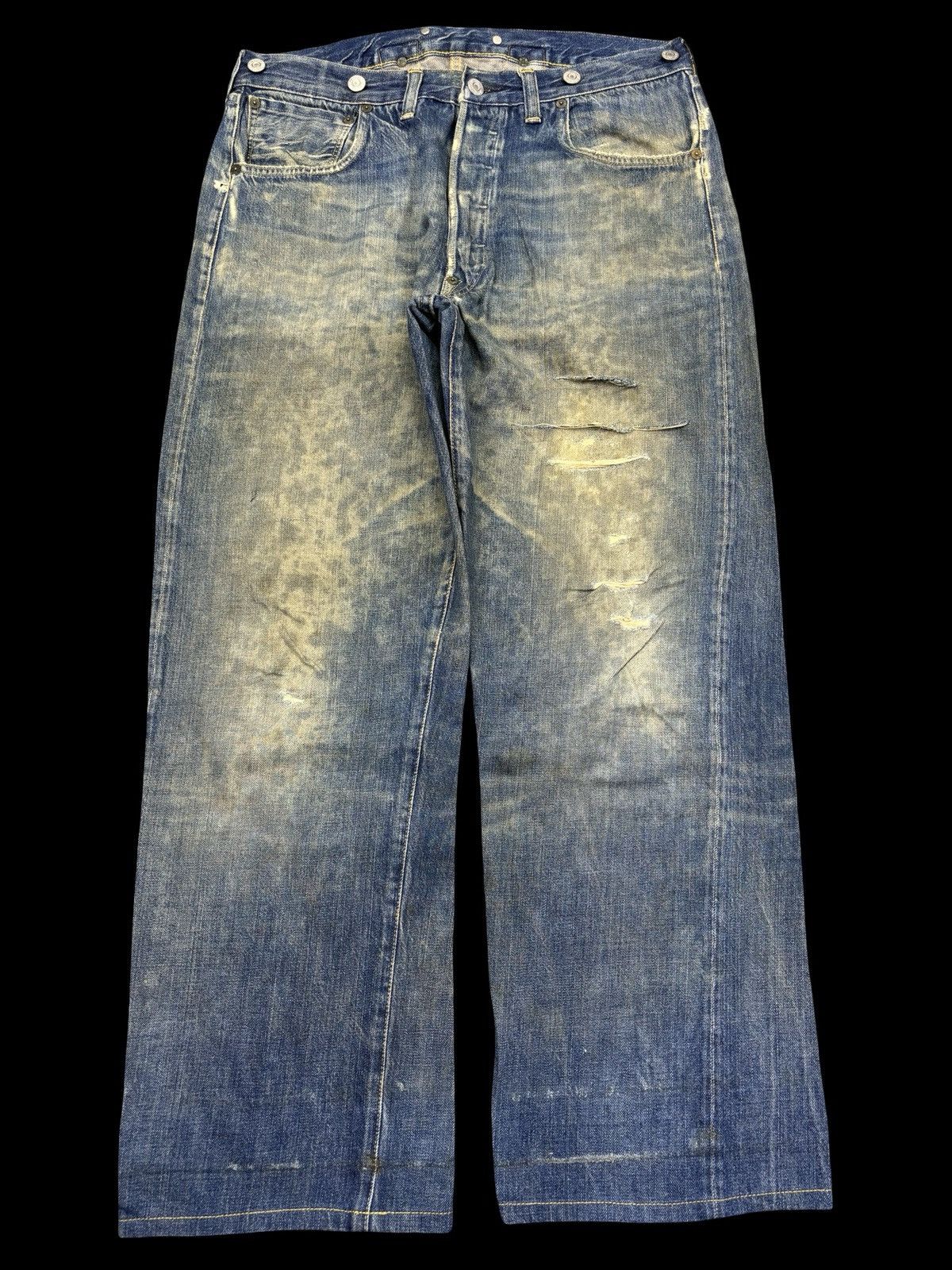 Levi's Vintage Clothing 💥Super Thrashed💥LVC 1920 Model Thrashed Distrssed Denim F993 Size US 33 - 1 Thumbnail