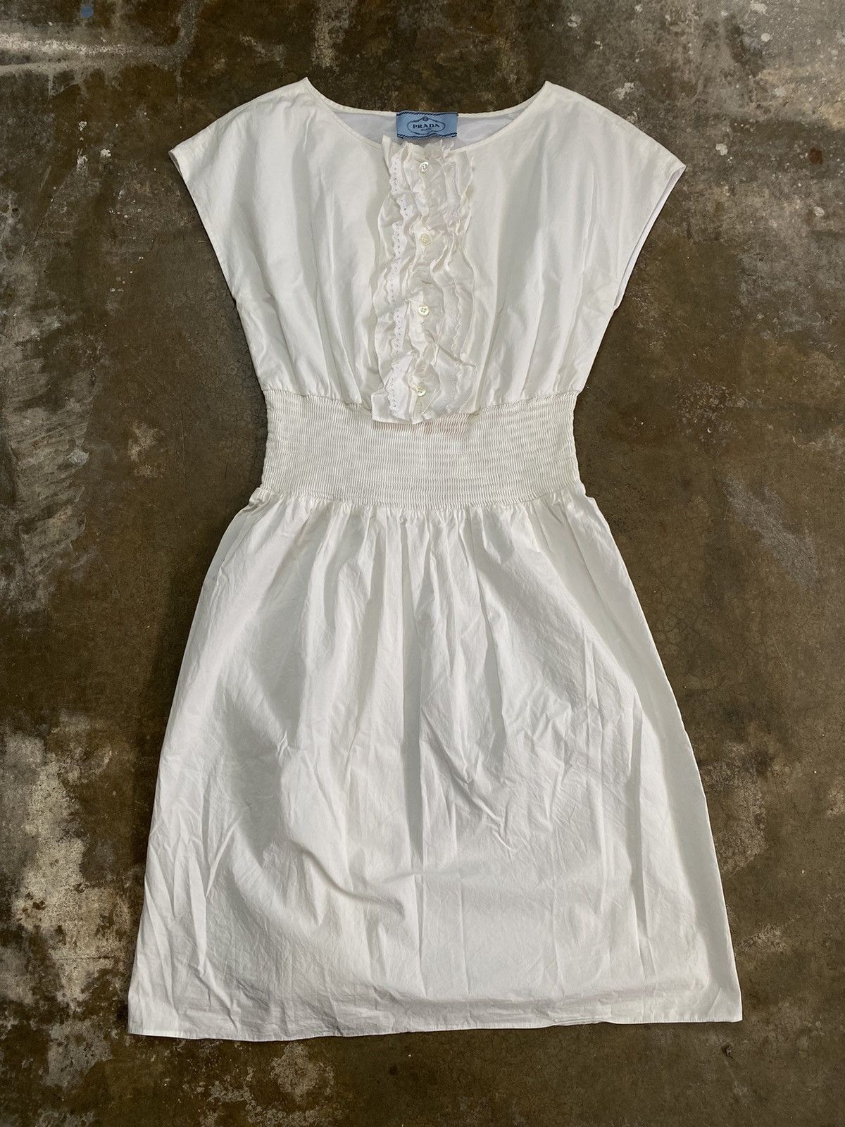PRADA White Ruffle Front Dress