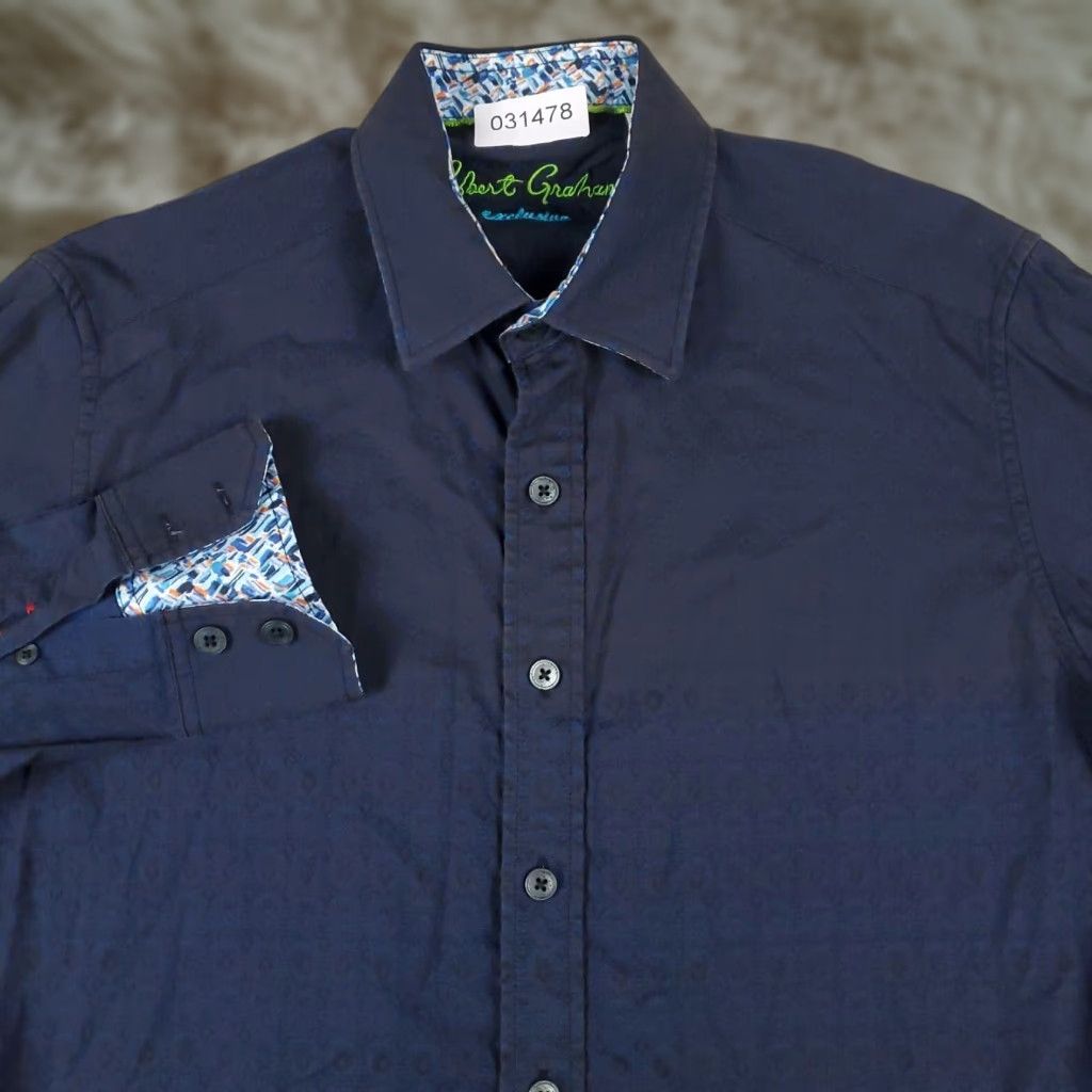 Robert Graham Shirt Mens Small Blue Geometric Exclusive Button Up Long Sleeve
