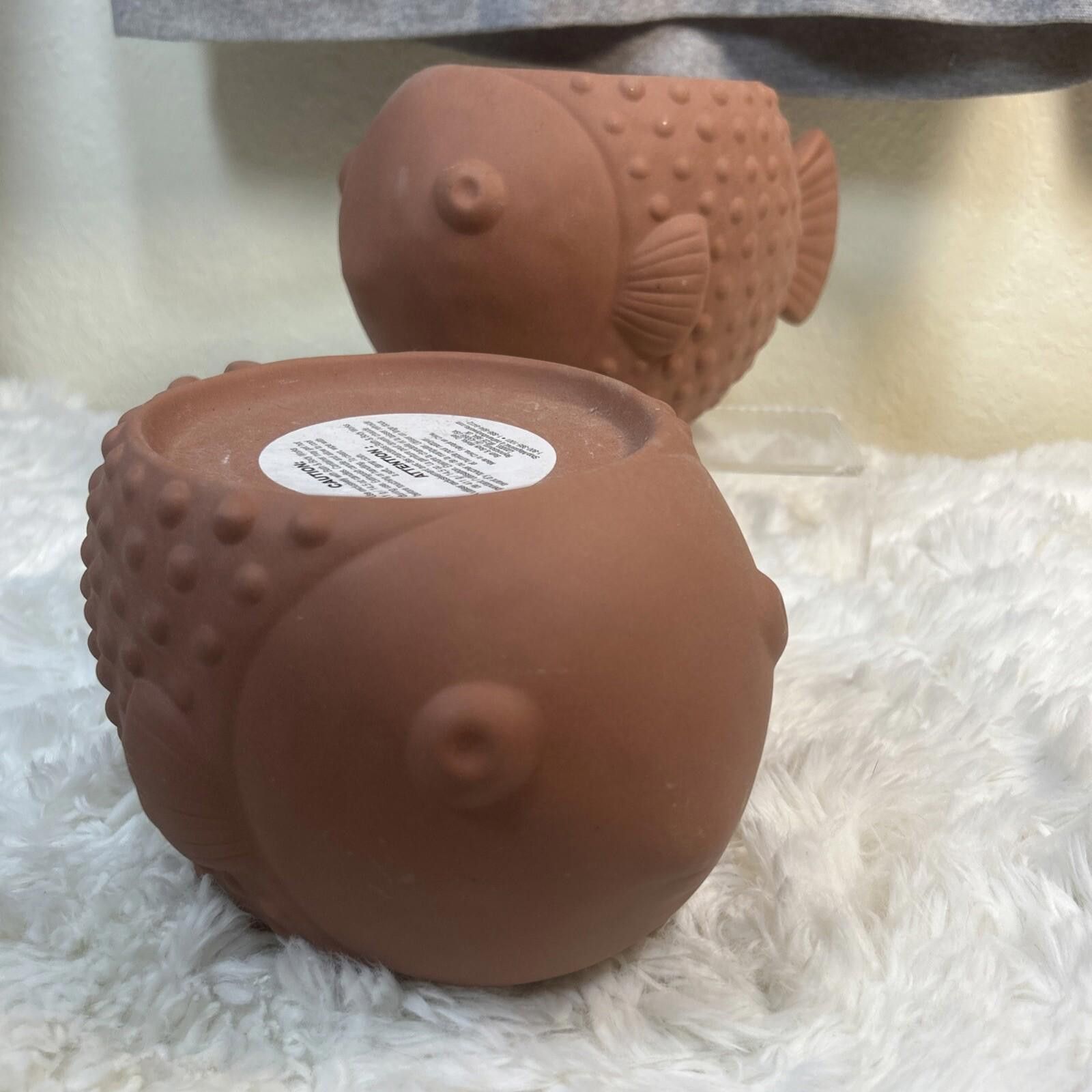 Designer Bath & Body Works Terra Cotta PUFFER FISH 3-Wick Holders (2) Size ONE SIZE - 1 Thumbnail