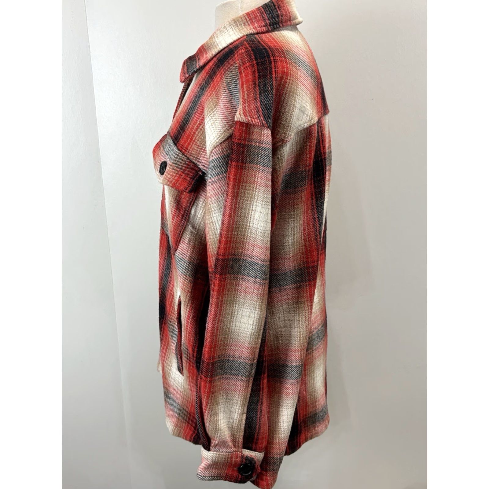 Lucky Brand LUCKY BRAND Plaid Shacket Jacket Outdoor Casual Regular Medium Red Womens Size M / US 6-8 / IT 42-44 - 2 Thumbnail