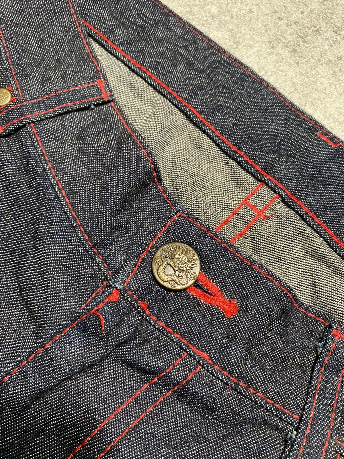Japanese Brand × Le Grande Bleu (L.G.B.) × Vivienne Tam Vintage Vivienne Tam Dragon embroidered denim pants Size 31" - 3 Thumbnail