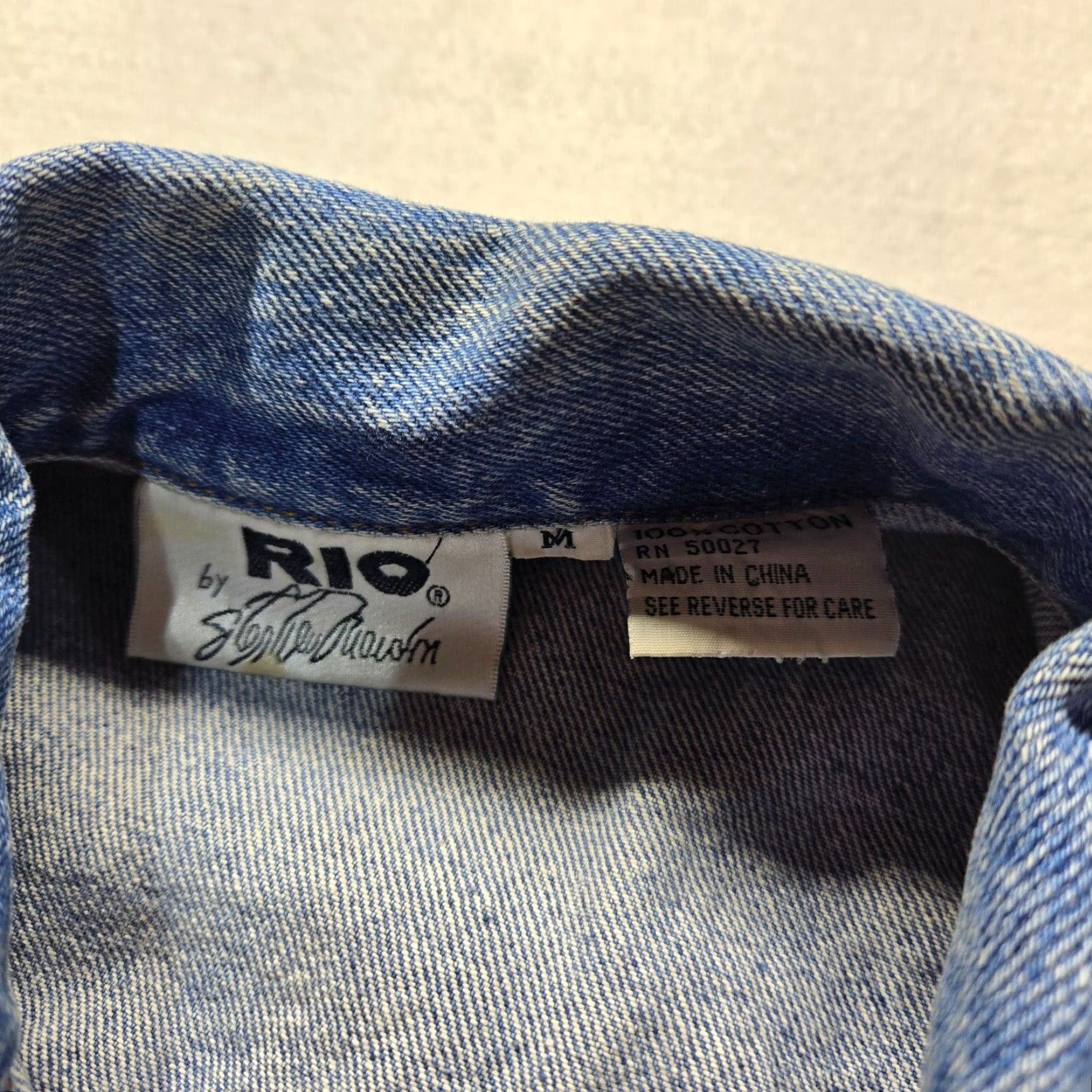 Denime VINTAGE Rio by Stephen Mardon Denim Motorcycle Jacket Adult Men's Medium Blue 80s Biker Grunge Size US 31 - 4 Thumbnail