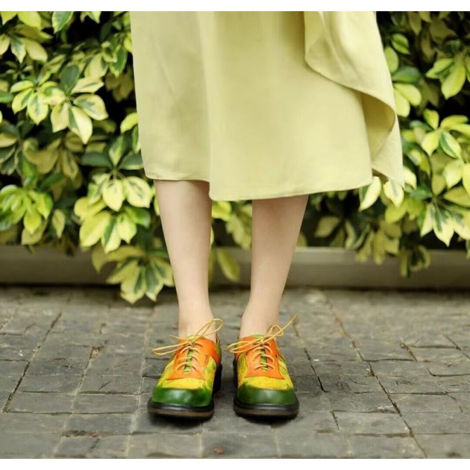 & Other Stories New BOHO Hand Printed Hippie Art Leather Oxford Shoes 5/6 36 Size US 6 / IT 36 - 5 Thumbnail