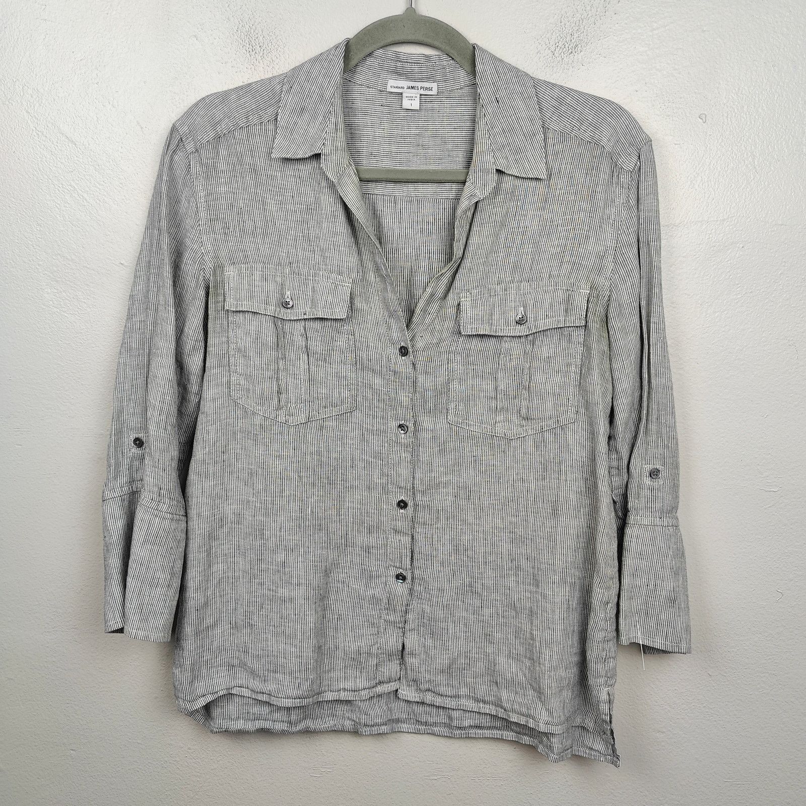 James Perse Standard James Perse Button Up Top Womens 1 Small White Gray Size S / US 4 / IT 40 - 1 Thumbnail