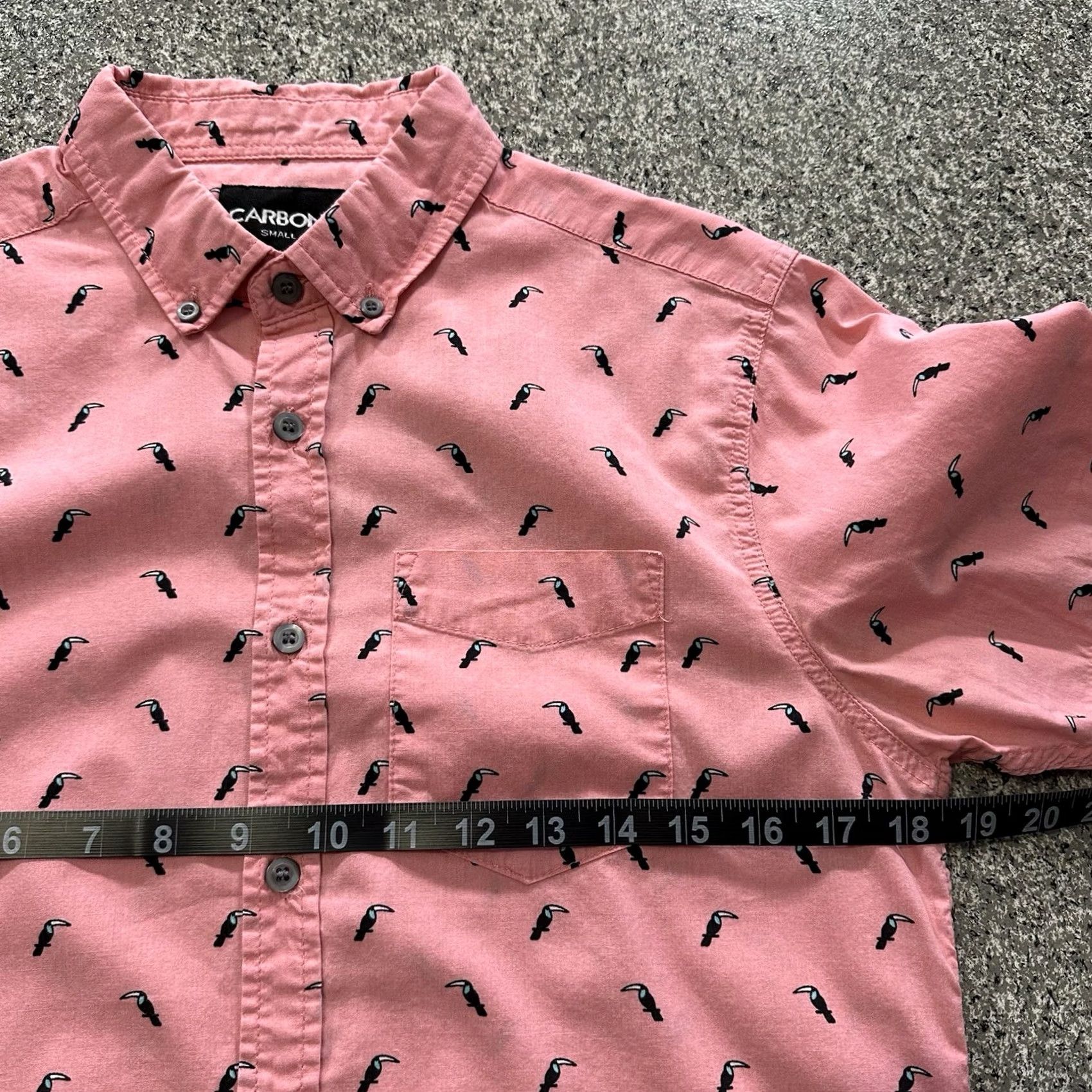 Carbon Carbon Shirt Mens S Pink Toucan Print Button Down Collar Short Sleeve Size US S / EU 44-46 / 1 - 5 Thumbnail